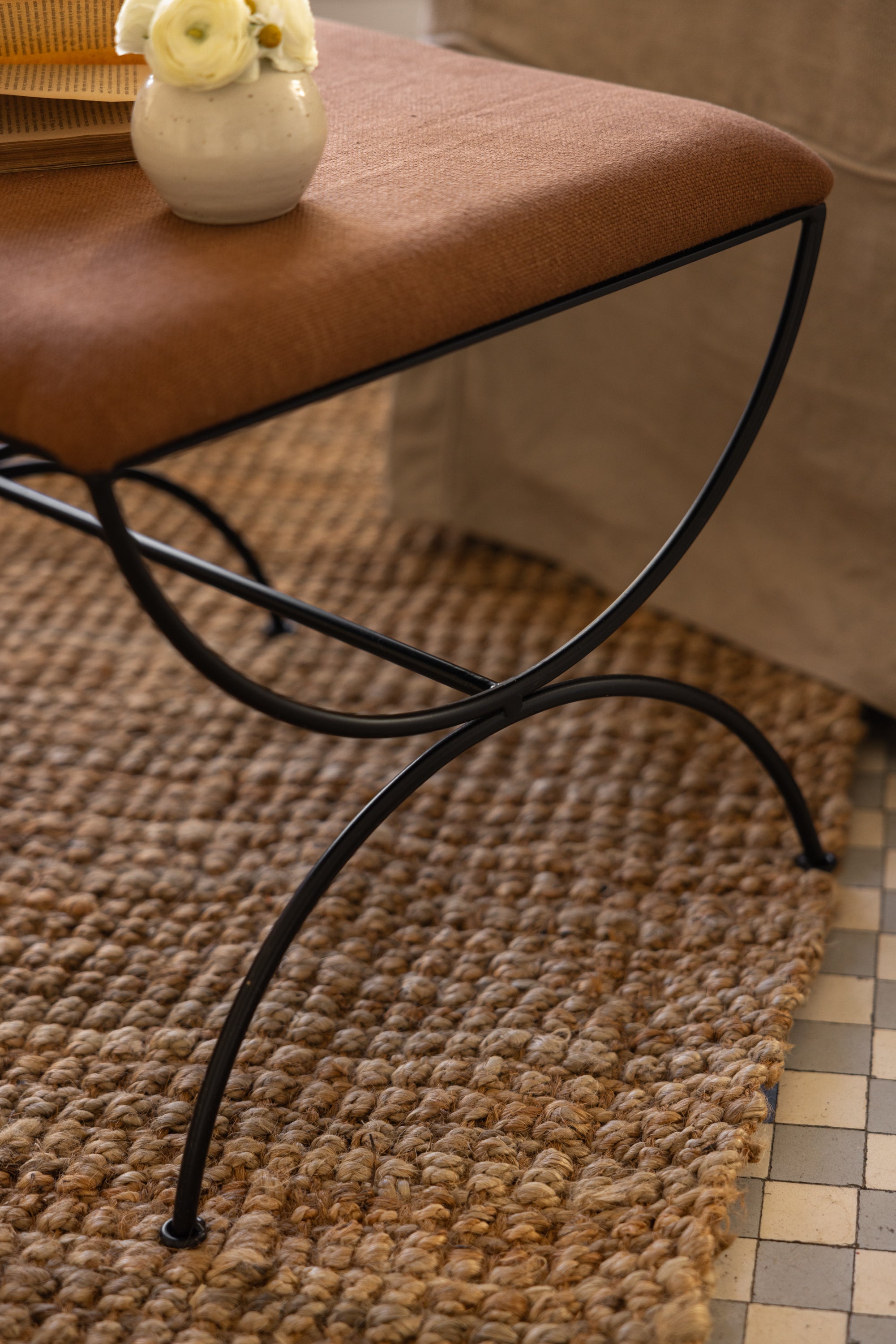 Banqueta Hierro Artesana Romántica Lino Natural Caldera