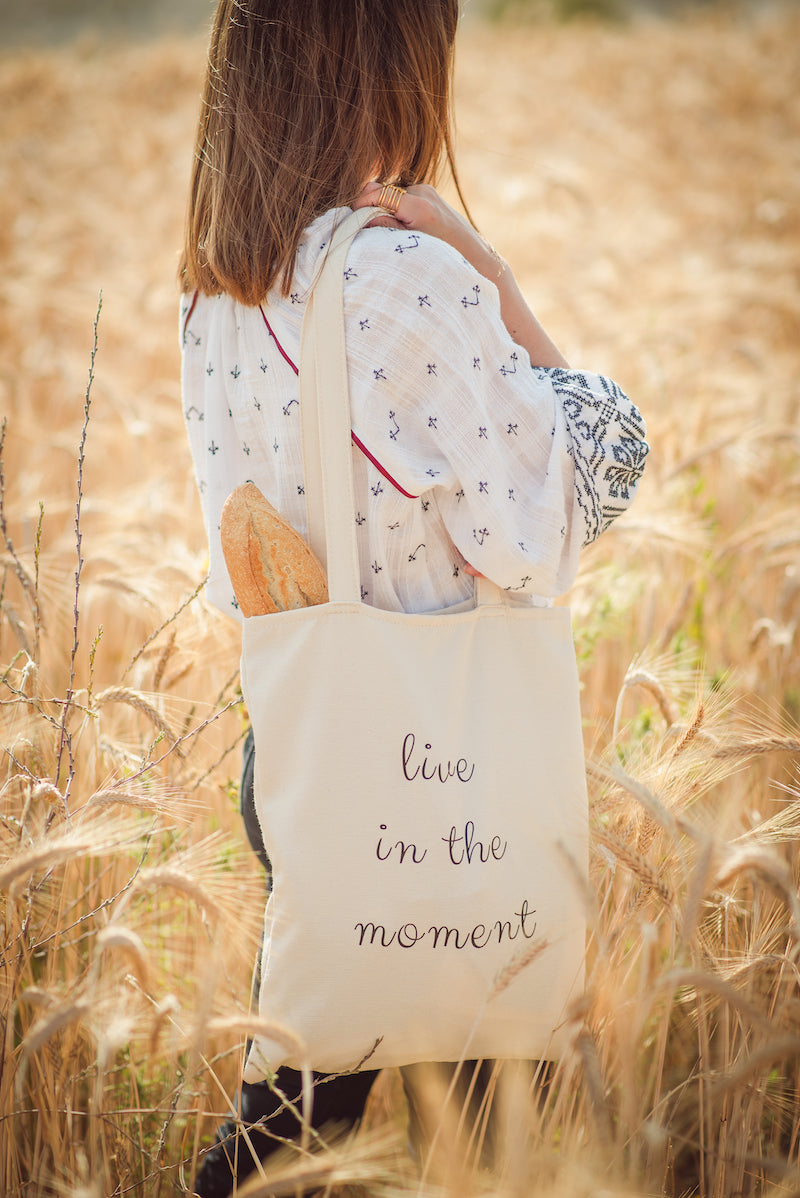 Tote bag eco-responsable "Live in the moment"