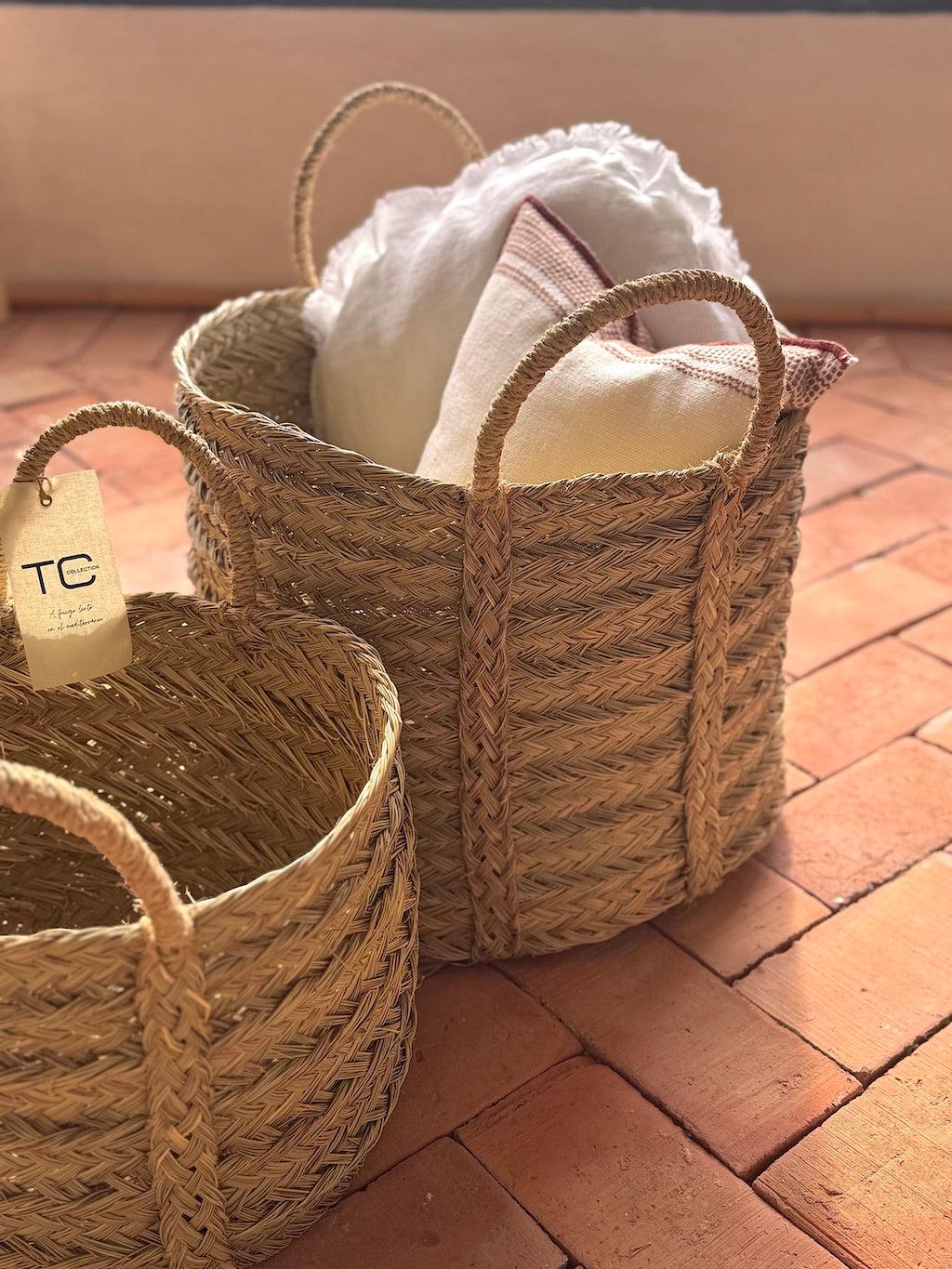 Cesto Artesano Esparto Redondo Asa